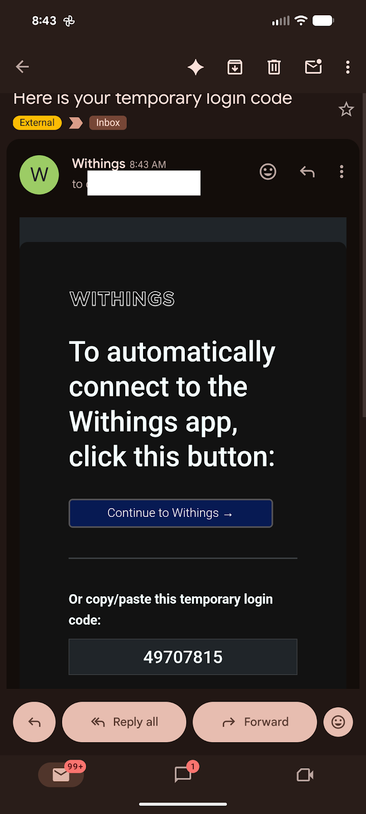 Copy code and insert in Withings