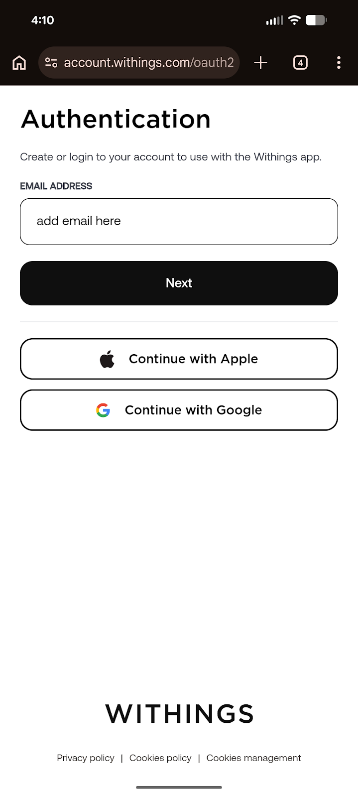 Withings authentication