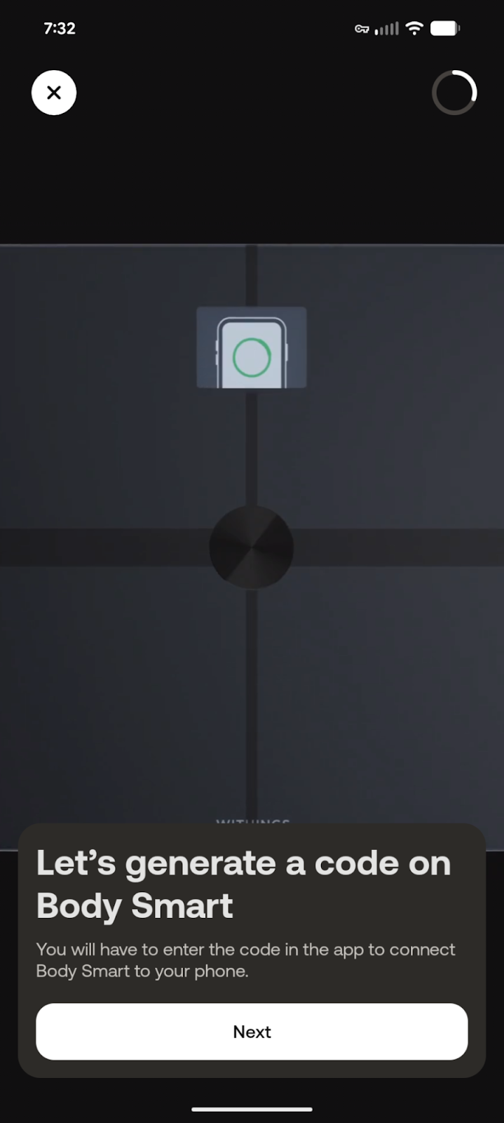 Withings generate code screen