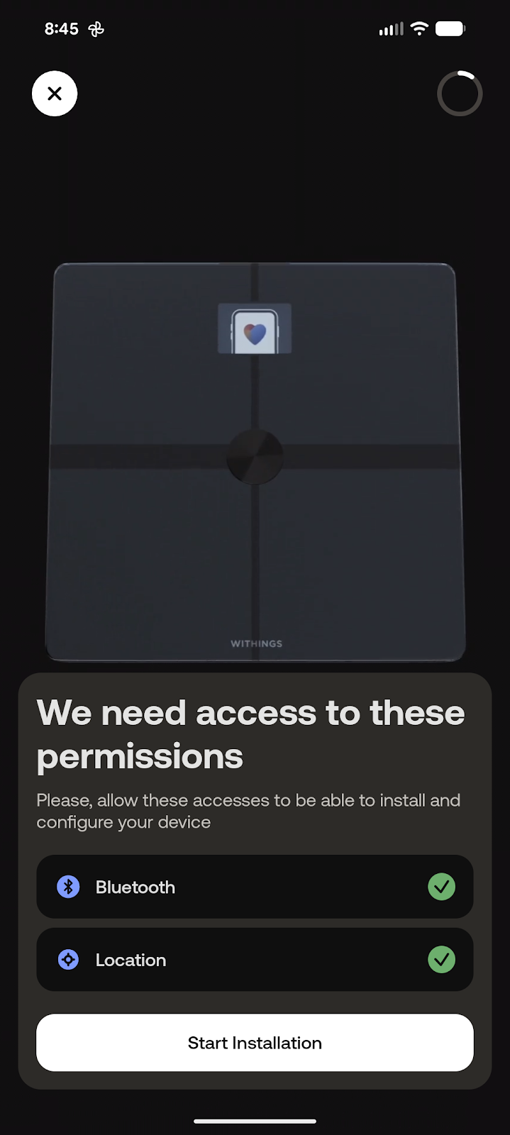 Enable bluetooth and start installation