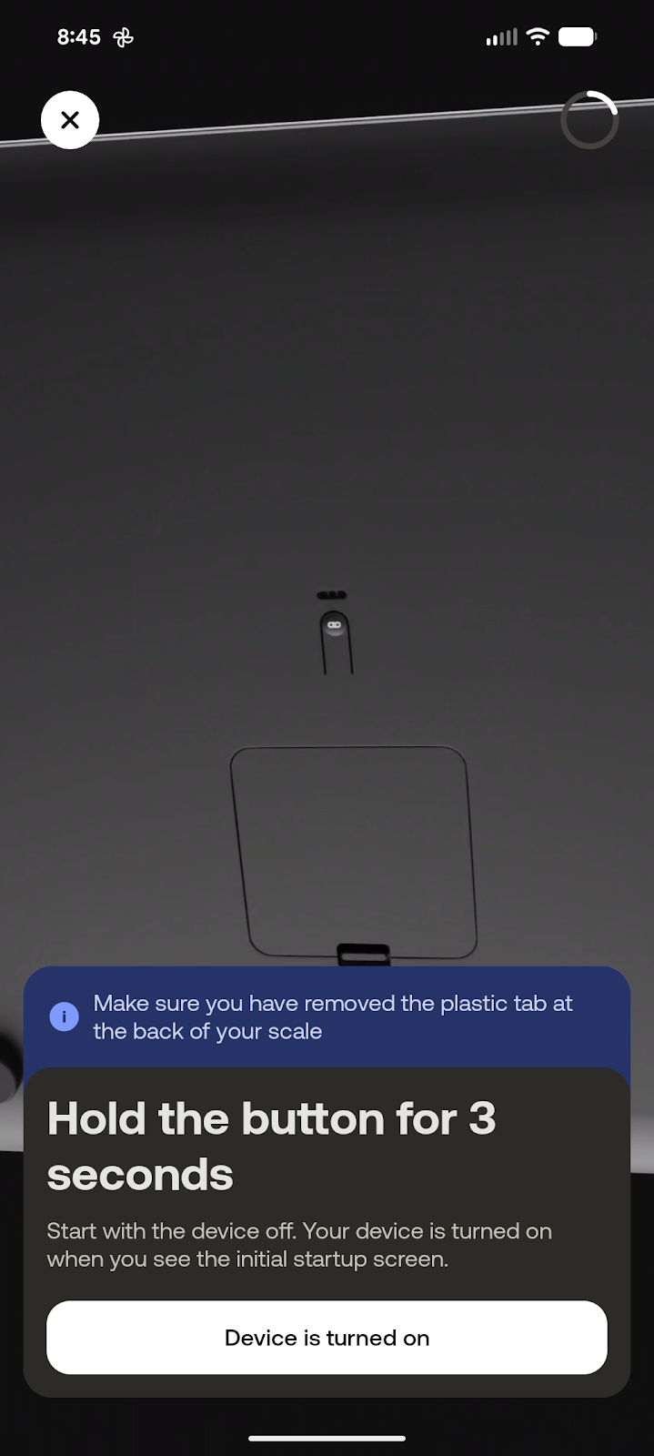 Hold button for 3 seconds