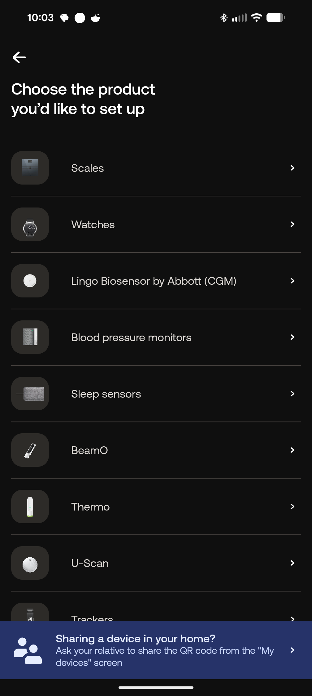 Choose blood pressure monitors from device list